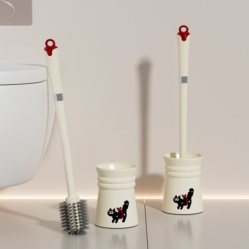 cepillo de inodoro para gatos sin esquina muerta cepillo de limpieza largo conjunto de cepillo de limpieza de baño crema de aire con base cepillo de inodoro