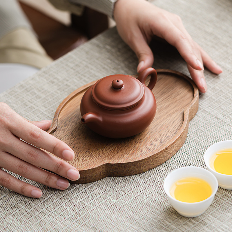 胡桃材無垢材トレイ、乾燥茶葉用屋外中国風茶托、小型茶台、茶器置き、茶席、軽食トレイ|undefined