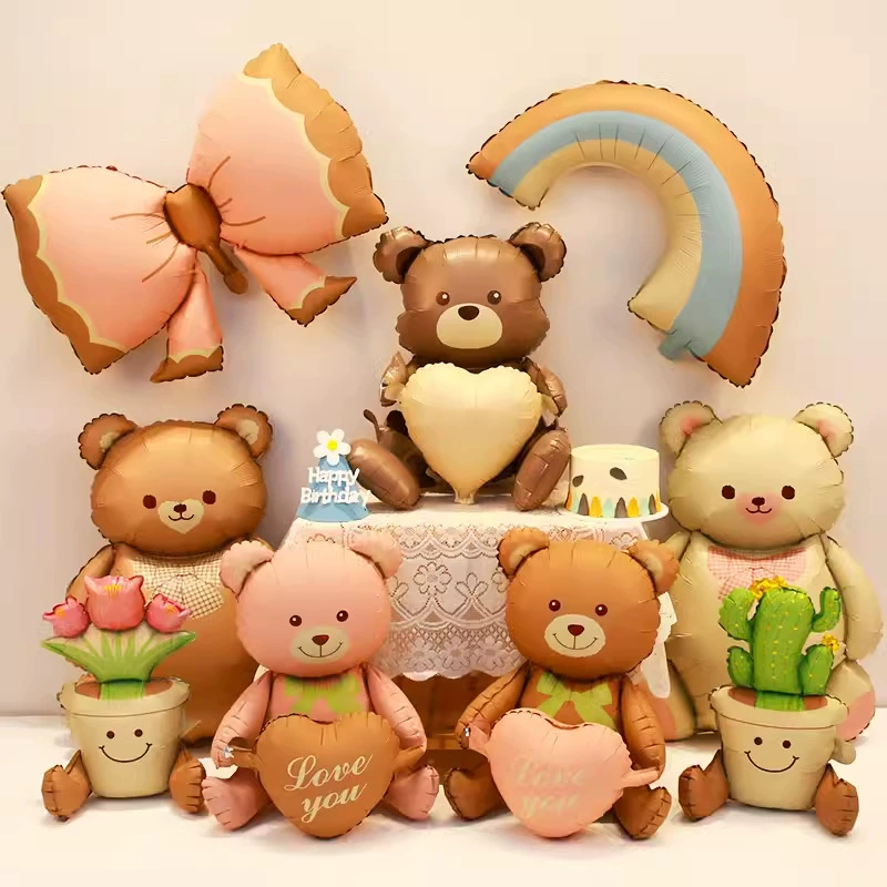 Ins сидящий медведь день рождения мультфильм алюминиевый пленка воздушный шар ребенок мальчик девочка 1 год вечеринка декорация
