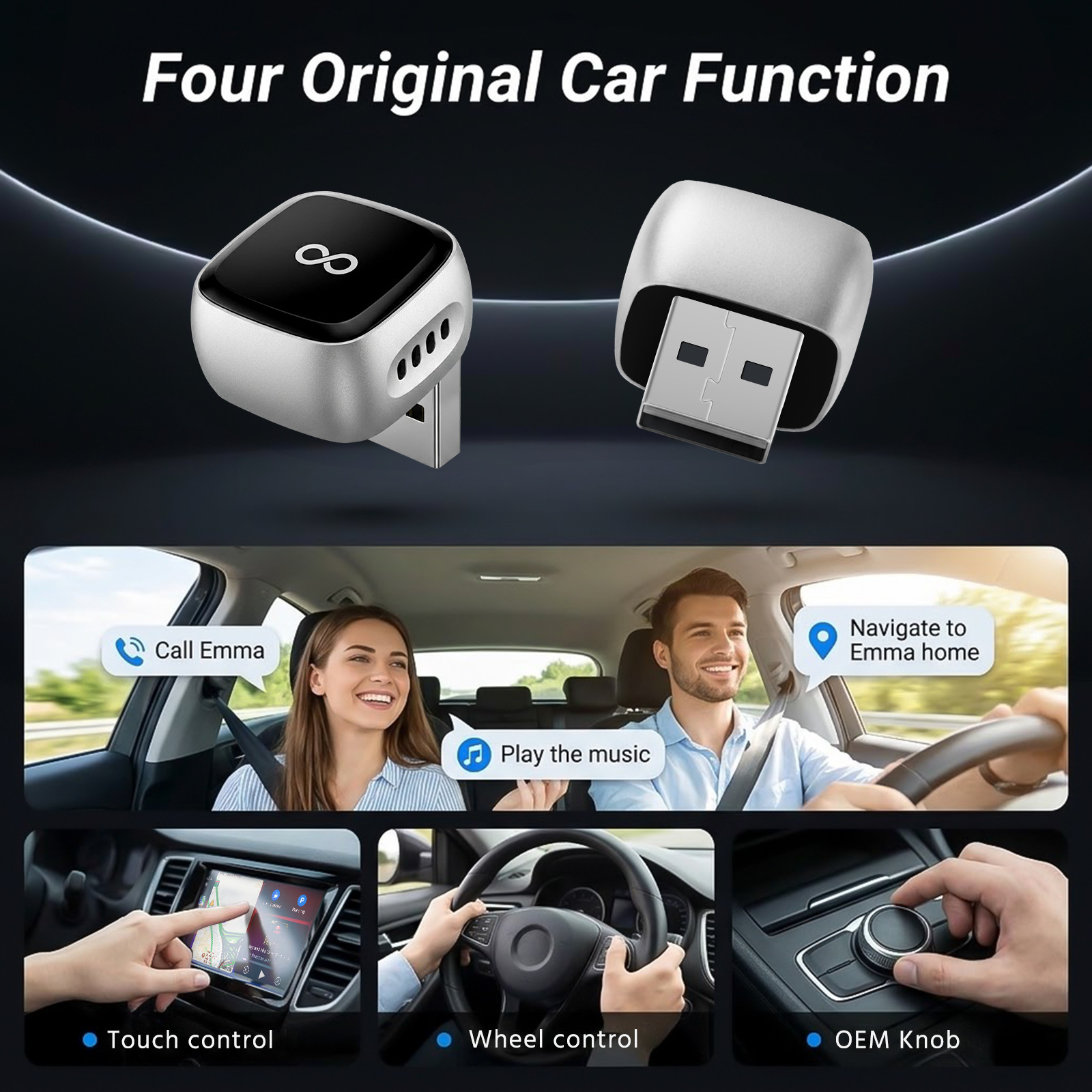 Apple and Android 2-in-1 wired-to-wireless CarPlay adapter, in-car connectivity converter, smart car system box
