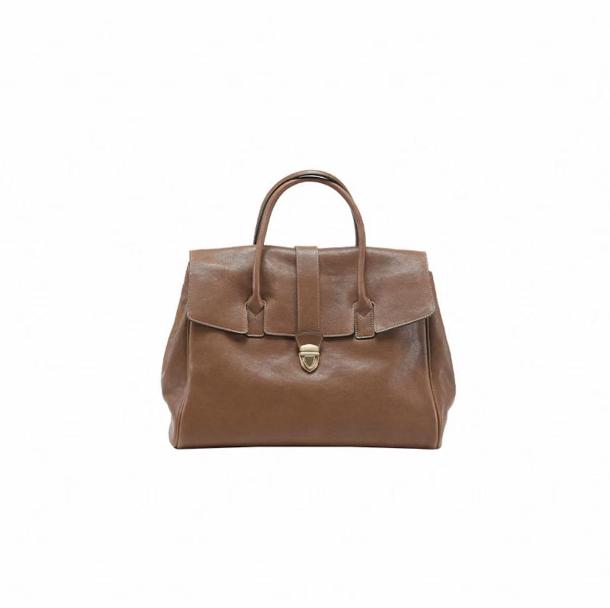 [Celebrity Style] Qiuzhen Women's Genuine Leather Vintage Large Capacity Commuter Vegetable-Tanned Cowhide Briefcase - Thumbnail 6