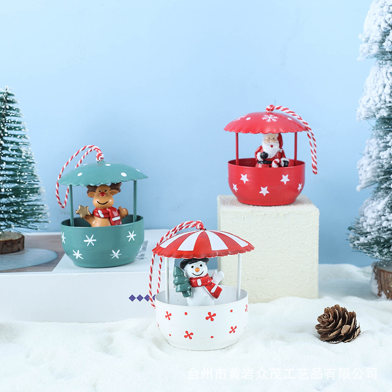 圣诞节老人雪人麋鹿降落伞吊件铁艺烤漆工艺圣诞树橱窗挂饰降落伞