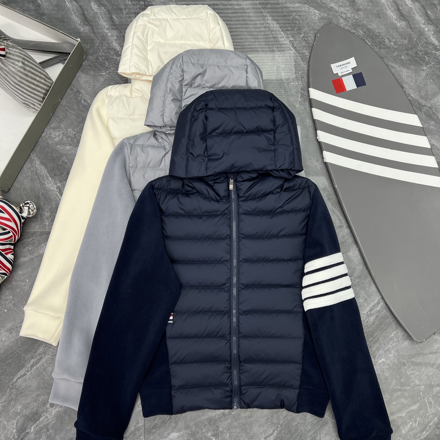 Factory Store High-End Version New Autumn and Winter Four-Stripe Long-Sleeve Fleece Patchwork Women's Warm down Jacket