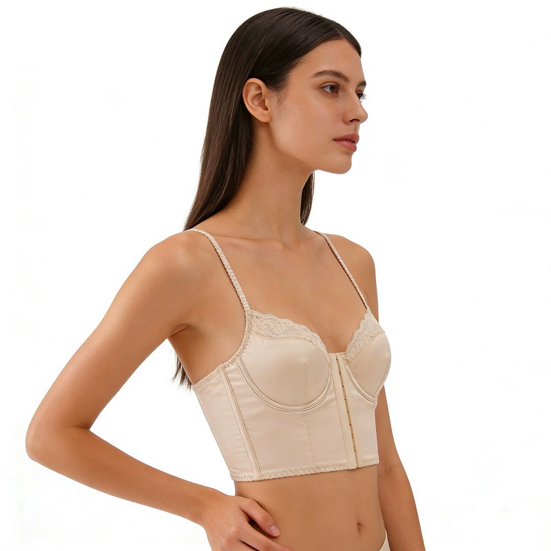 Longline Bustier Vest Bra, Satin Stretch, Removable Soft Wire Cups, Sizes S–XL