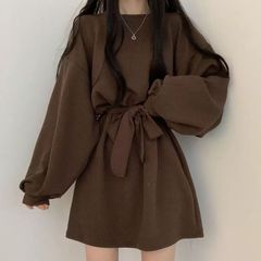 收腰a字连衣裙秋冬森系初恋裙温柔甜美学生连衣裙过膝超仙小个子