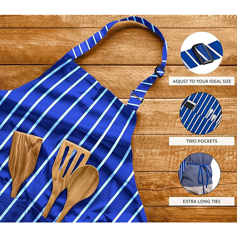 Amazon rayas colgantes delantal logotipo personalizado moderno minimalista ropa de trabajo de restaurante delantal de cocina doméstica