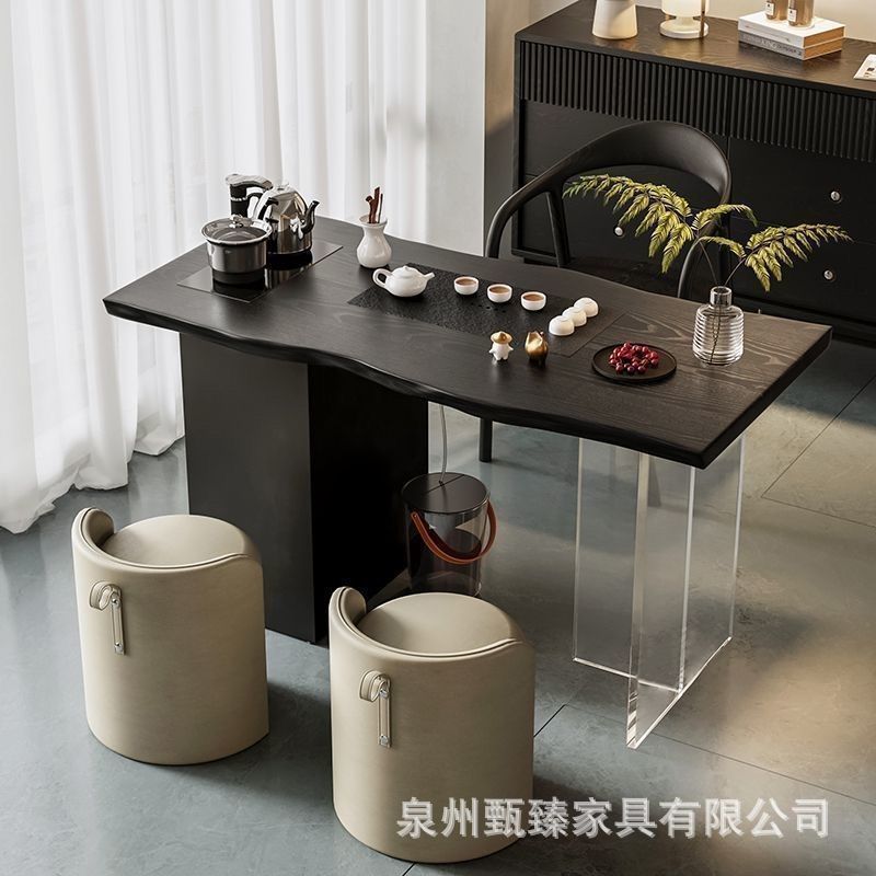 侘寂风实木茶桌整板不规则茶桌茶台功夫茶几阳台泡茶桌家用茶桌