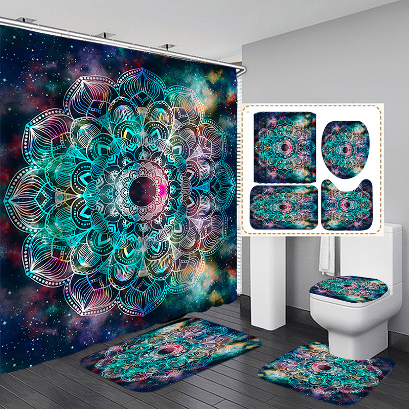 Venta caliente de Amazon Cortina de ducha de baño bohemia Tela de cortina de baño impermeable Juego de cuatro piezas Gran cantidad y excelente precio