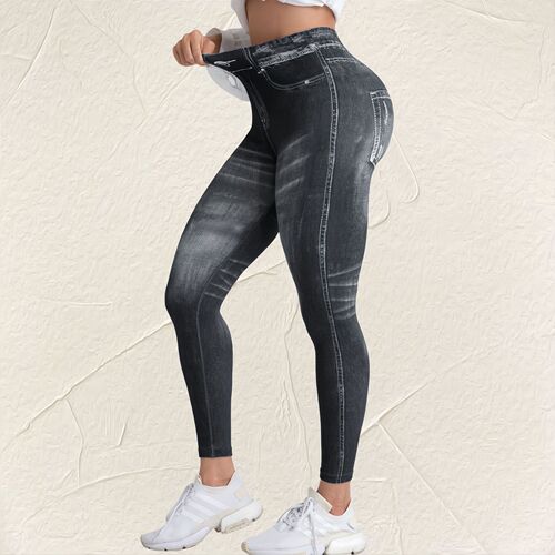 European and American autumn and winter seamless printed imitation denim yoga pants for women, quick-drying high-elastic yoga wear running sports fitness pants