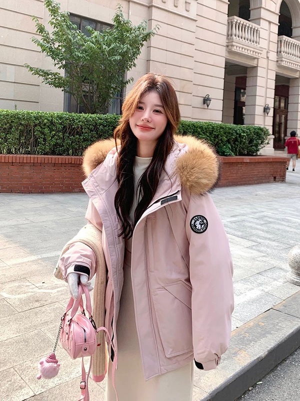 工装羽绒服女202冬季新款韩版毛领派克服短款白鸭绒宽松加厚外套|undefined