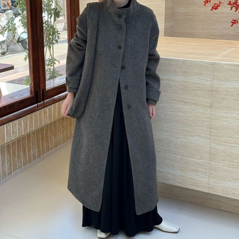 New Double-Sided Wool Coat for Women, Mid-Length, Elegant, with a Bag, High-End, Age-Reducing, Fashionable Stand-Up Collar, High-End New Double-Sided Wool Coat for Women, Mid-Length, Elegant, with a Bag, High-End, Age-Reducing, Fashionable Stand-Up Collar, High-End