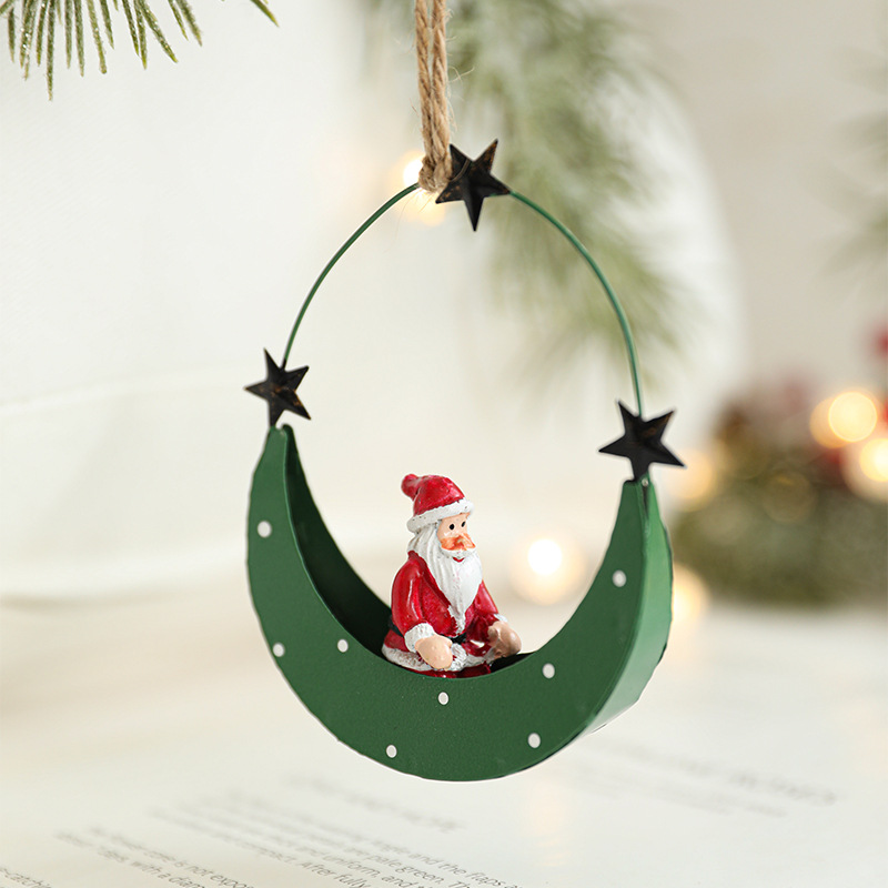 Navidad colgante de hierro forjado forma alienígena nave luna muñeco de nieve alce Santa colgante árbol de Navidad colgante decoración de mesa