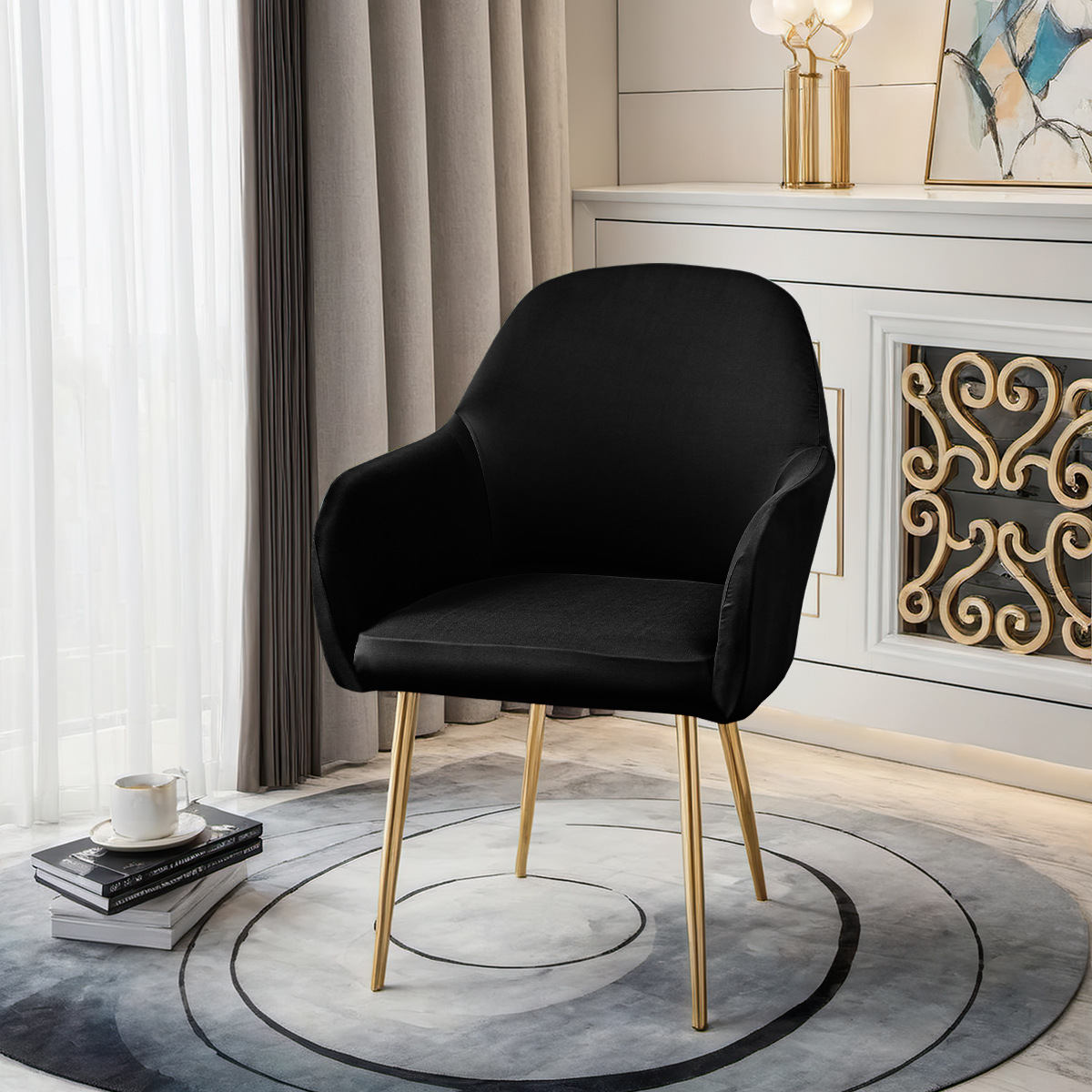 Transfronterizo 75D seda de leche impermeable nueva cubierta de silla curva reposabrazos altos cubierta de silla elástica de forma especial cubierta de silla de comedor de hotel TEMU