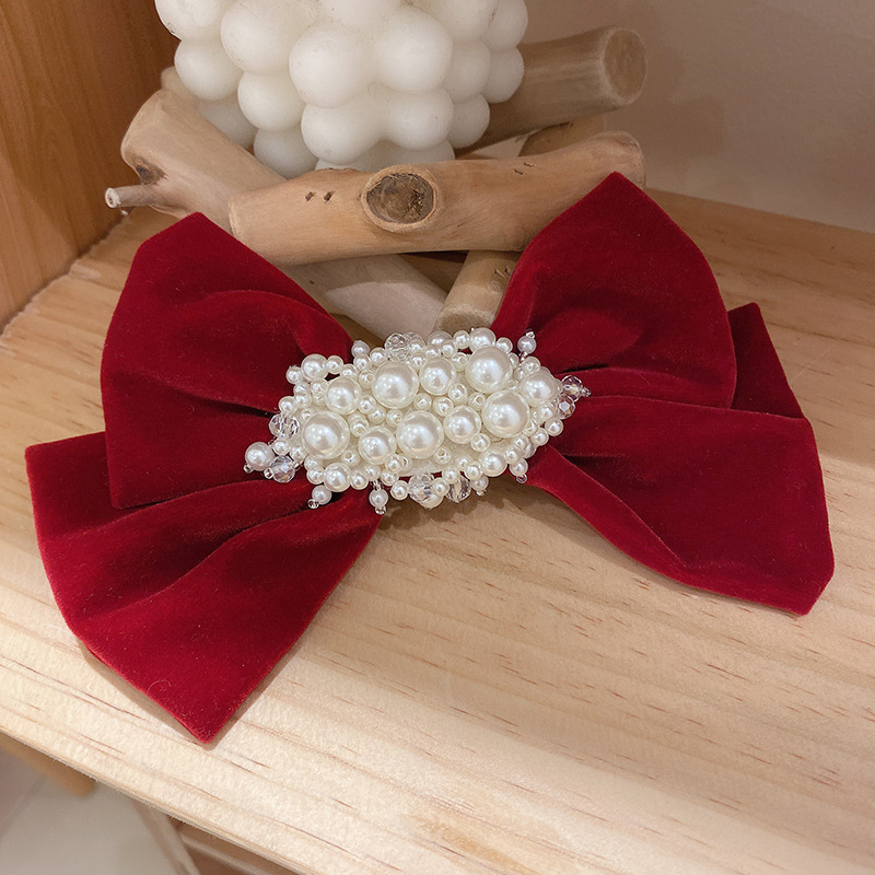 Sweet Bow Knot Cloth Inlay Rhinestones Pearl Hair Clip Hair Claws display picture 1