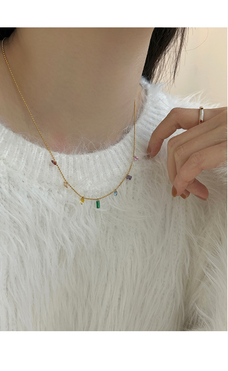 Daily Occasion Fashion Geometric Titanium Steel Plating Zircon Necklace