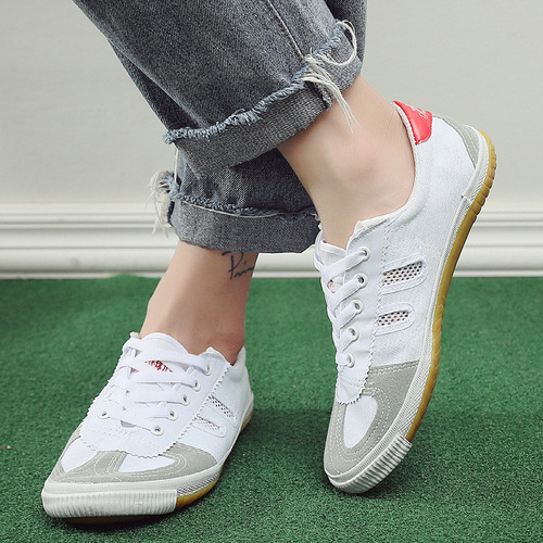 Spring and autumn breathable sports volleyball shoes for men and women training shoes men's track and field canvas mesh shoes tendon bottom non-slip white sneakers