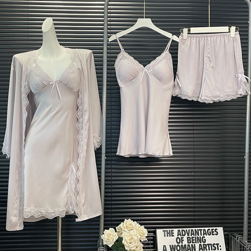Summer Women's Silk Nightgown and Robe Set, Ice Silk Pure Desire Style, 2025 New Sexy Two-Piece Set for Summer Summer Women's Silk Nightgown and Robe Set, Ice Silk Pure Desire Style, 2025 New Sexy Two-Piece Set for Summer
