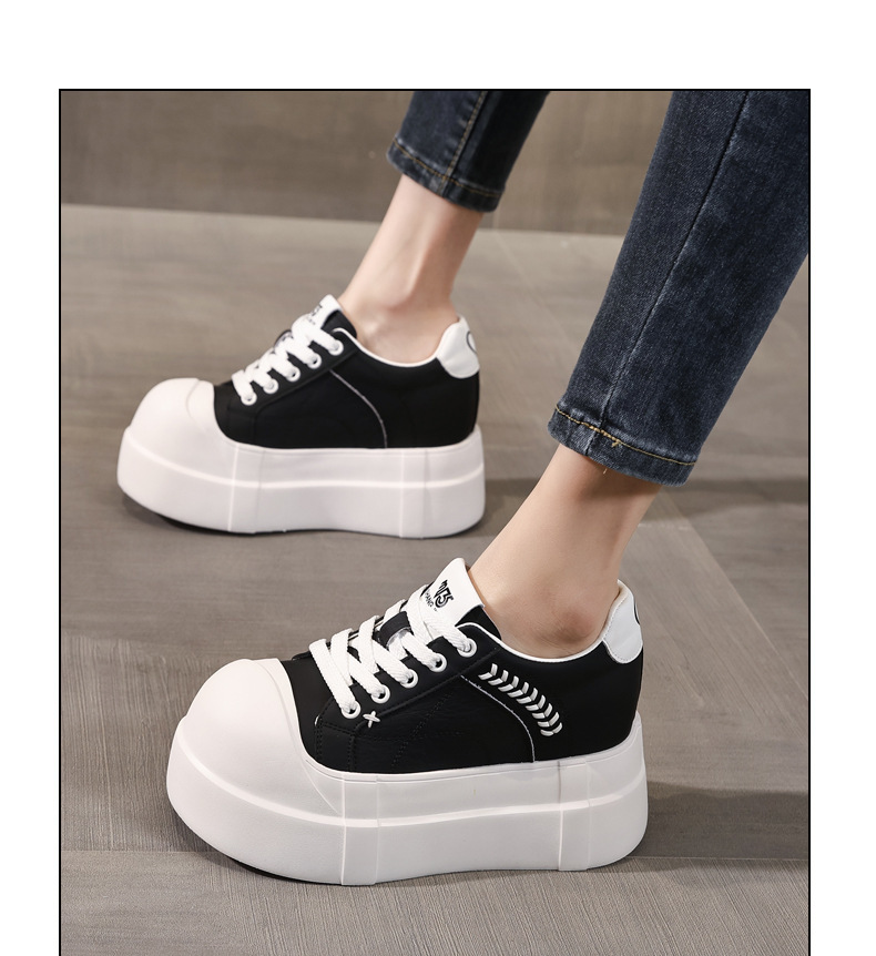 Giày sneaker nữ đế dày tăng chiều cao phong cách trắng basic — màu đen chi tiết 12