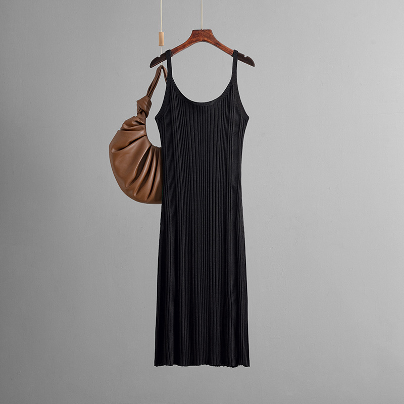Sexy Slim Fit Slimming Waist Trimming Knitted Dress Summer Simple Solid Color Cami Dress