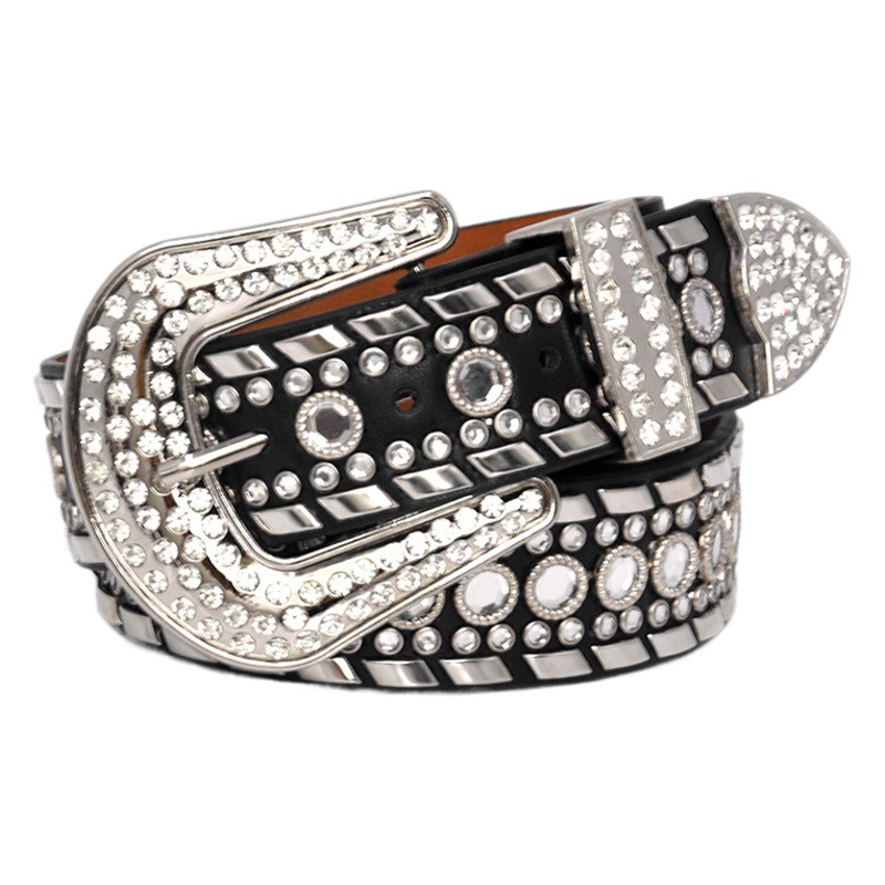 Nuevo europeo y americano hombres y mujeres cinturón de moda cinturón remache rhinestone con incrustaciones de cintura ancha cinturón de jeans punk transfronterizo