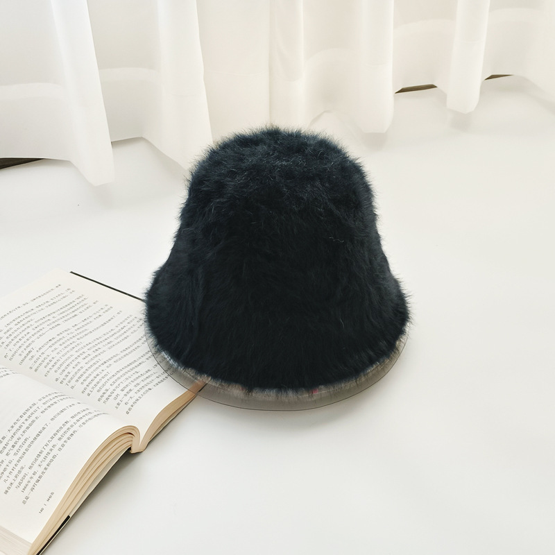 Nuevo estilo coreano de color sólido para mujer Otoño e Invierno todo partido cálido sombrero de cubo de piel de conejo al aire libre reducción de edad cara-mirando pequeño sombrero de cuenca al por mayor