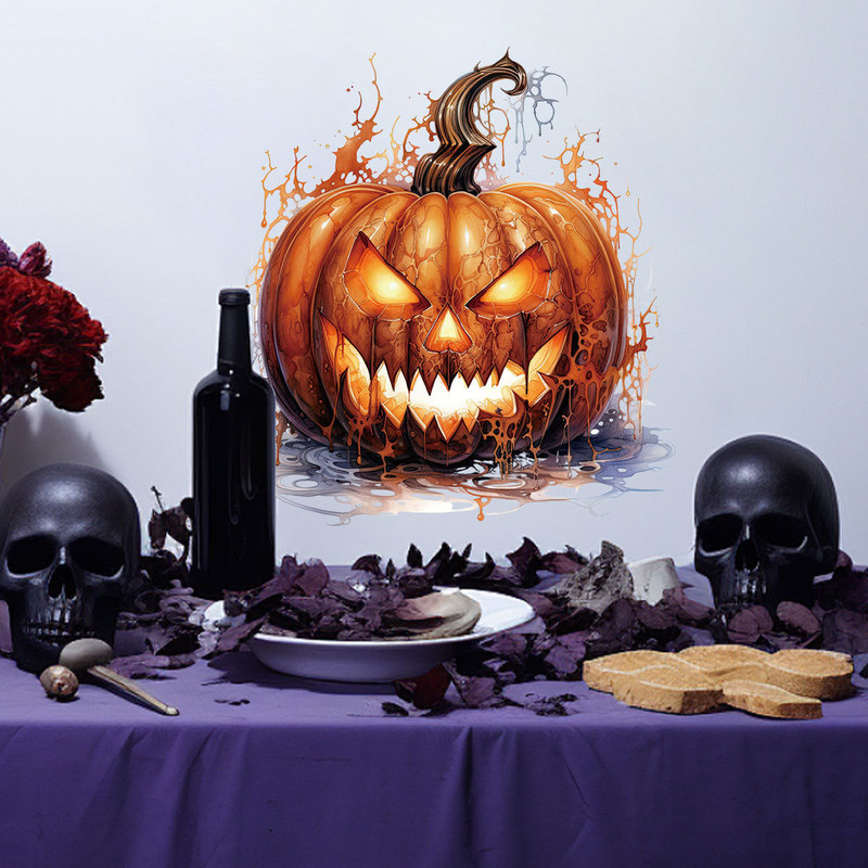Cross-border Thanksgiving self-adhesive wall stickers wholesale watercolor splatter ghost face pumpkin stickers autumn window decoration electrostatic stickers