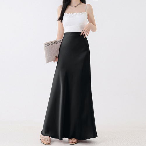 Large size satin fishtail skirt, women's new style spring and summer high waist, draping package, hip medium and long A-line skirt, slightly fat