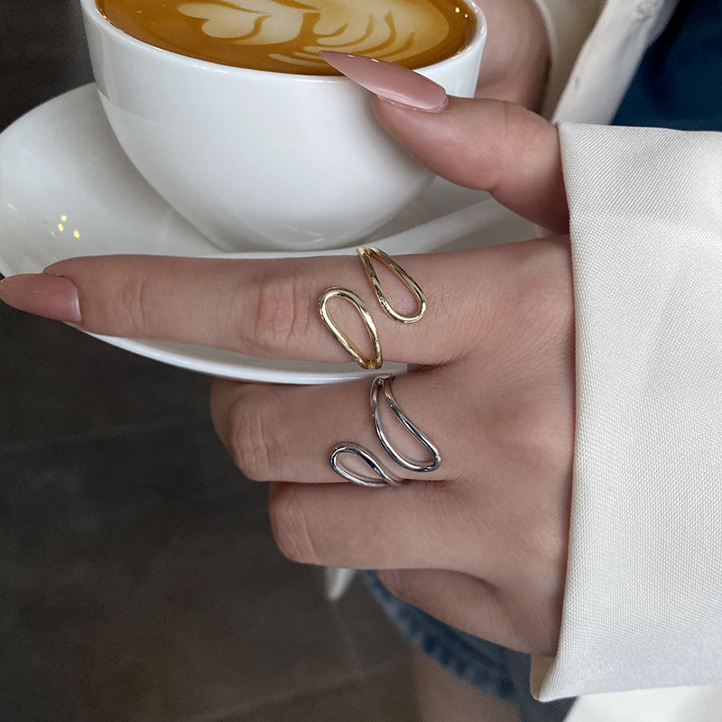 Korean fashion wavy design ring female trend silver plated copper jewelry