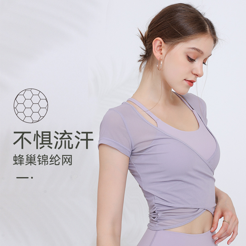 Netsuit para mujeres con cojín de pecho temperamento primavera y verano blusa de adelgazamiento pilates gimnasio mangas largas