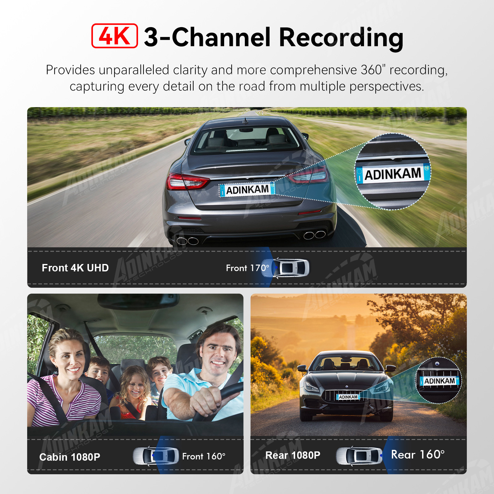 Nueva grabadora de conducción especial de tres lentes con imagen de marcha atrás de vídeo 4K visión nocturna de alta definición 1080P con WIFI