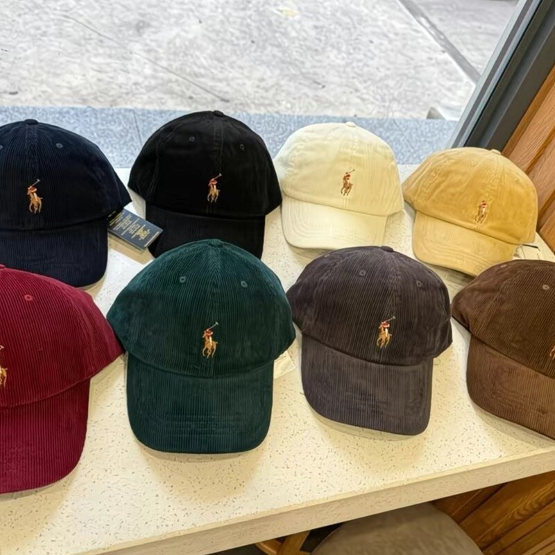 Rl Pony Logo Corduroy Baseball Cap for Men and Women, Couple Style, Polo Sports Embroidered Sunshade Hat, Couple Model
