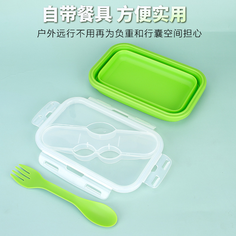 Caja de almuerzo de silicona plegable horno de microondas caja de almuerzo de silicona caja de almacenamiento refrigerador caja de preservación caja de almuerzo plegable al aire libre