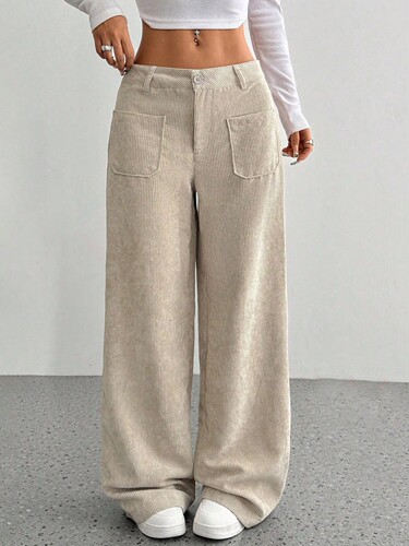 European and American casual women's clothing front and rear pockets loose solid color pockets mop floor wide leg pants casual