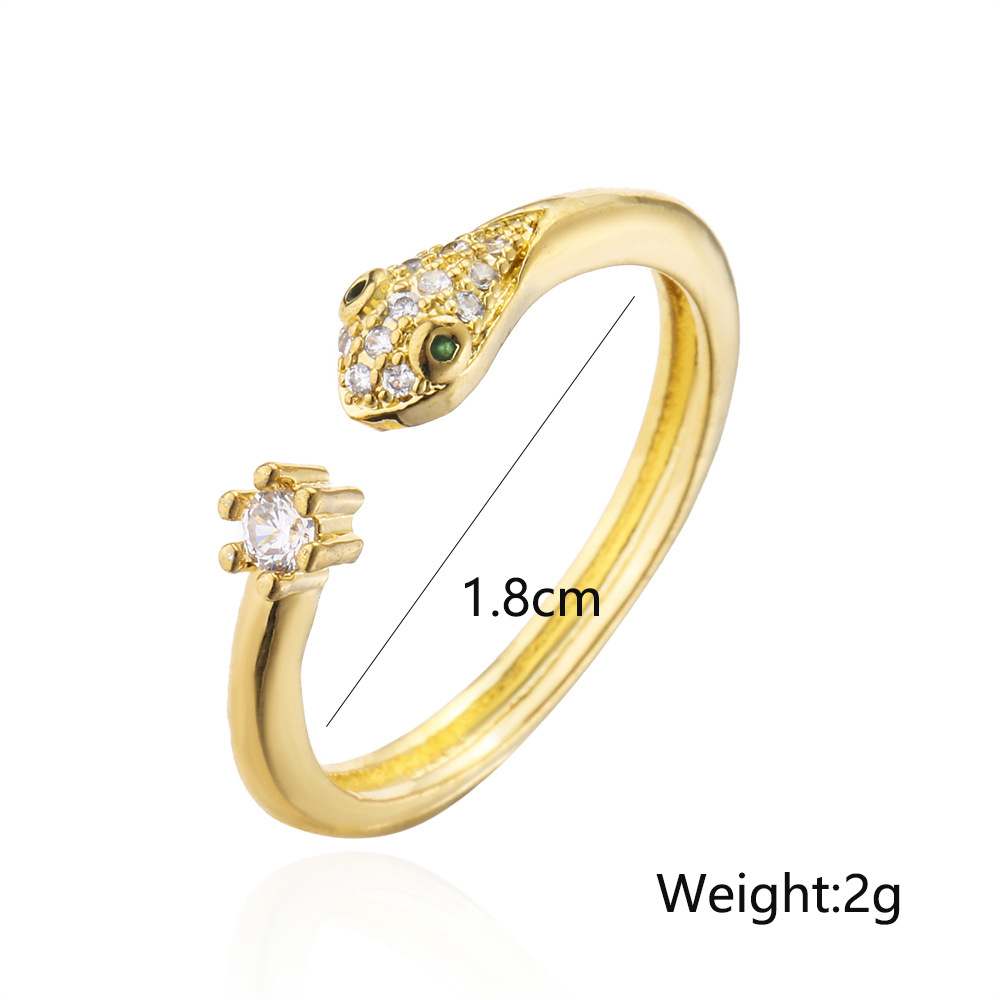 Fashion Geometric Copper Plated 18k Gold Zircon Snake Open Fine Ring Wholesale display picture 1