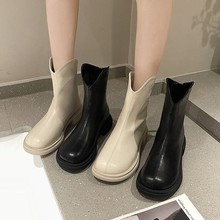 馬丁靴女2023秋冬新款芒果頭英倫風法式小短靴白色短筒切爾西靴子
