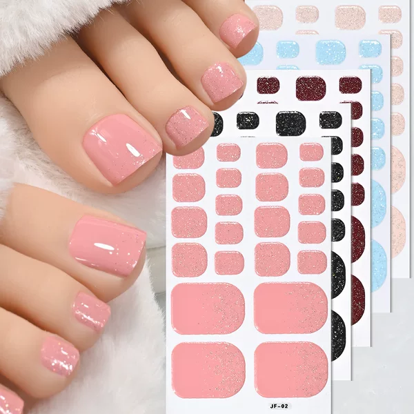 Cross-Border 25 Glitter Toe Nail Art Stickers Sweet Onion Pink Toenail Stickers Creative Waterproof Toenail Polish Stickers