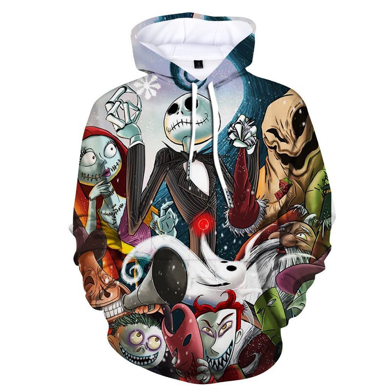 Halloween New Nightmare before Christmas Skeleton Jack 3D Digital Printed Men's and Women's Pullover Hooded Sweatshirt