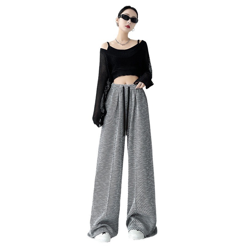 Striped Wide-leg Pants Hangting Pants Women's Spring and Autumn New High Waist Slimming Trousers Loose Straight Casual Pants