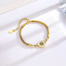 中式风圆福白贝蛇骨链钛钢手链女新款手饰简约时尚网红同款潮饰品