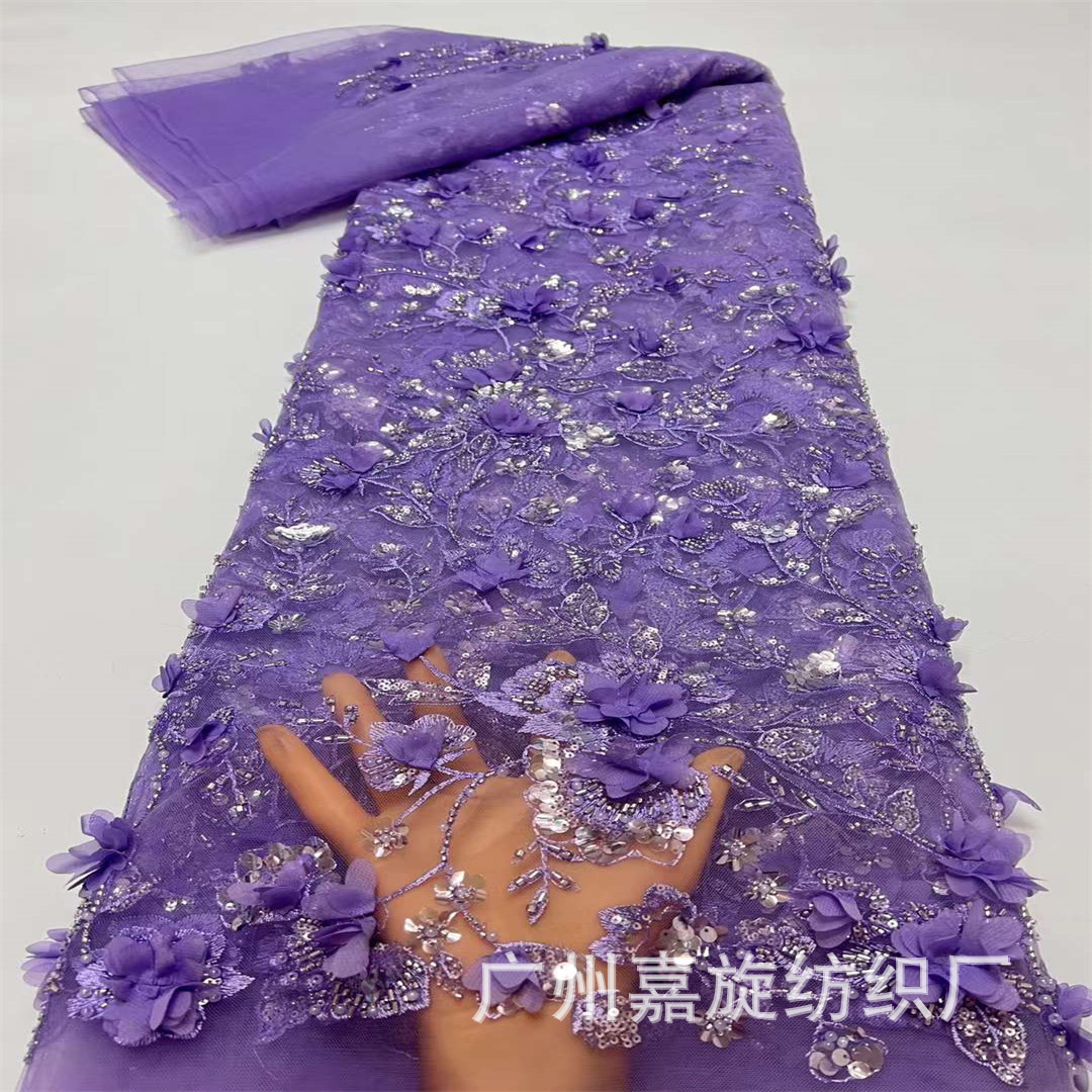 Inventario 3D industria pesada flores computadora tela bordada tela de rendimiento de escenario tela de prenda de cuentas tubo sequinilla tela bordada JX4306