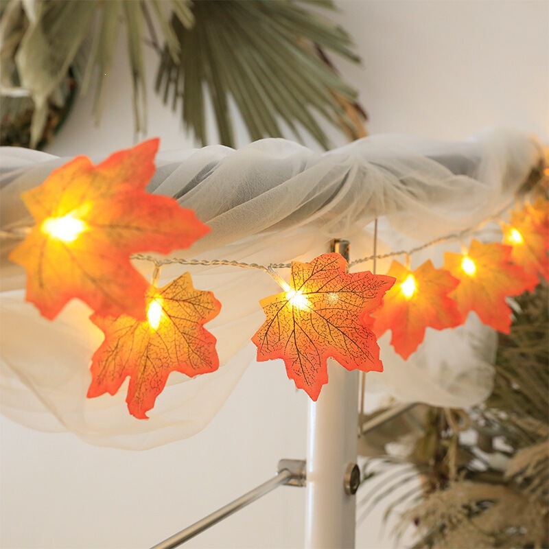 Cross-Border Premium Led Maple Leaf String Lights for Restaurant and Bedroom Decoration, Artificial String Lights for Wedding Scenes and Thanksgiving Arrangements