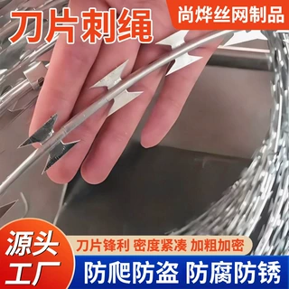刀片刺绳热镀锌防盗防爬刺围墙防护网铁蒺藜监狱防跨隔离防护隔离