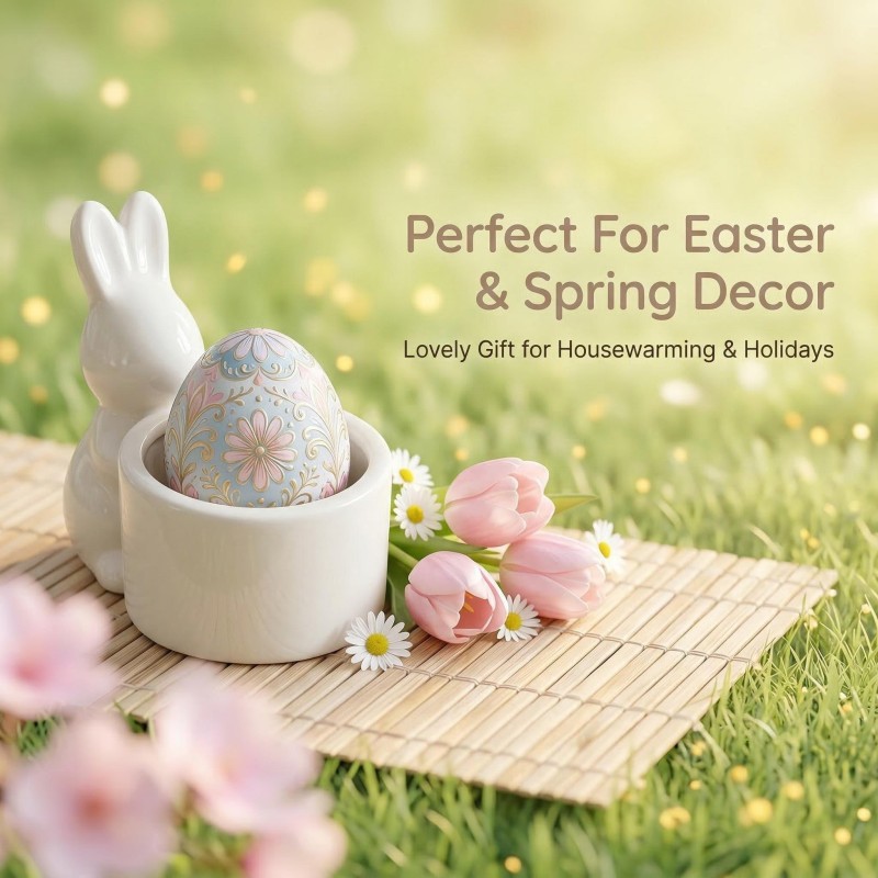 Cute Rabbit Ceramic Egg Holder, Household Breakfast Egg Rack, Multifunctional Jewelry and Snack Storage Dish, Holiday Gift