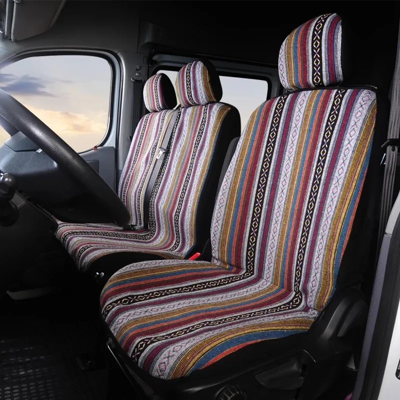 Cross-border hot sale 2 1 truck van off-road vehicle high gram weight universal color stripe cloth seat cover non-slip thickened