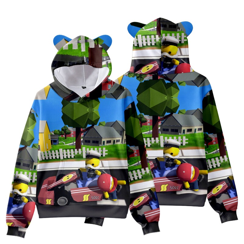 3D New Game Wobbly Life Series Cat Ears Hooded Sweatshirt for Adults and Kidsren