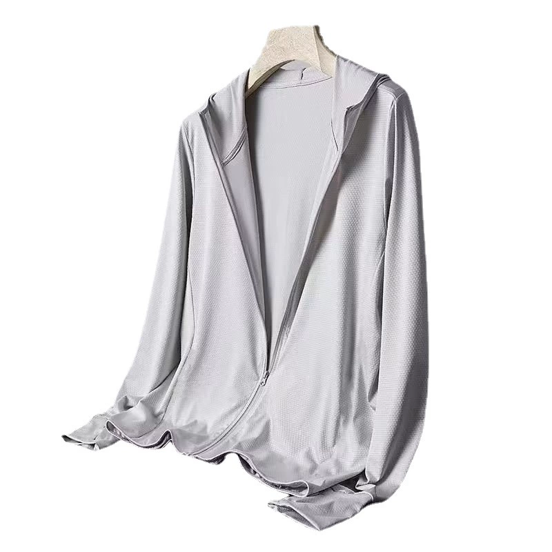 Men's silk sun protection clothing, thin sports universal breathable cardigan with hood, travel jacket