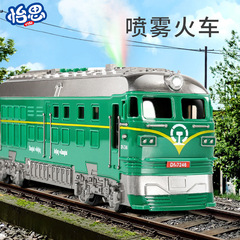 Simulation inertial lighting sound effects classical mist green skin double-headed train, hot-selling children's intellectual development toy car model