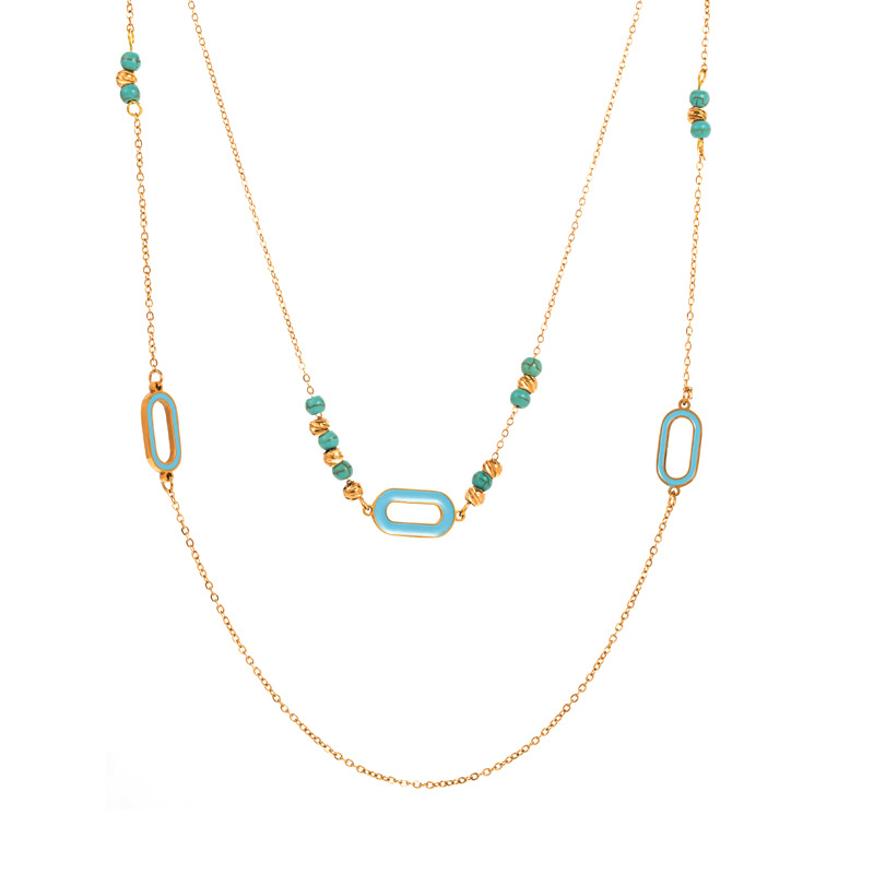 Retro Geometric Titanium Steel Plating Layered Necklaces 1 Piece