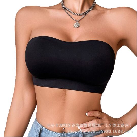 Cross-border Temu Explosive Women's Strapless Bra Cross Back Design Side Buckle Wireless Detachable Pad