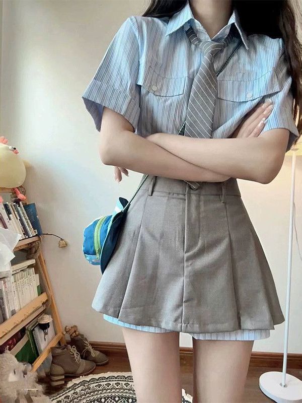 Summer Women's Sweet and Cool Preppy Style Jk Uniform Dress Korean Drama Heroine Wears Salt-Based Light and Mature Two-Piece Suit Skirt